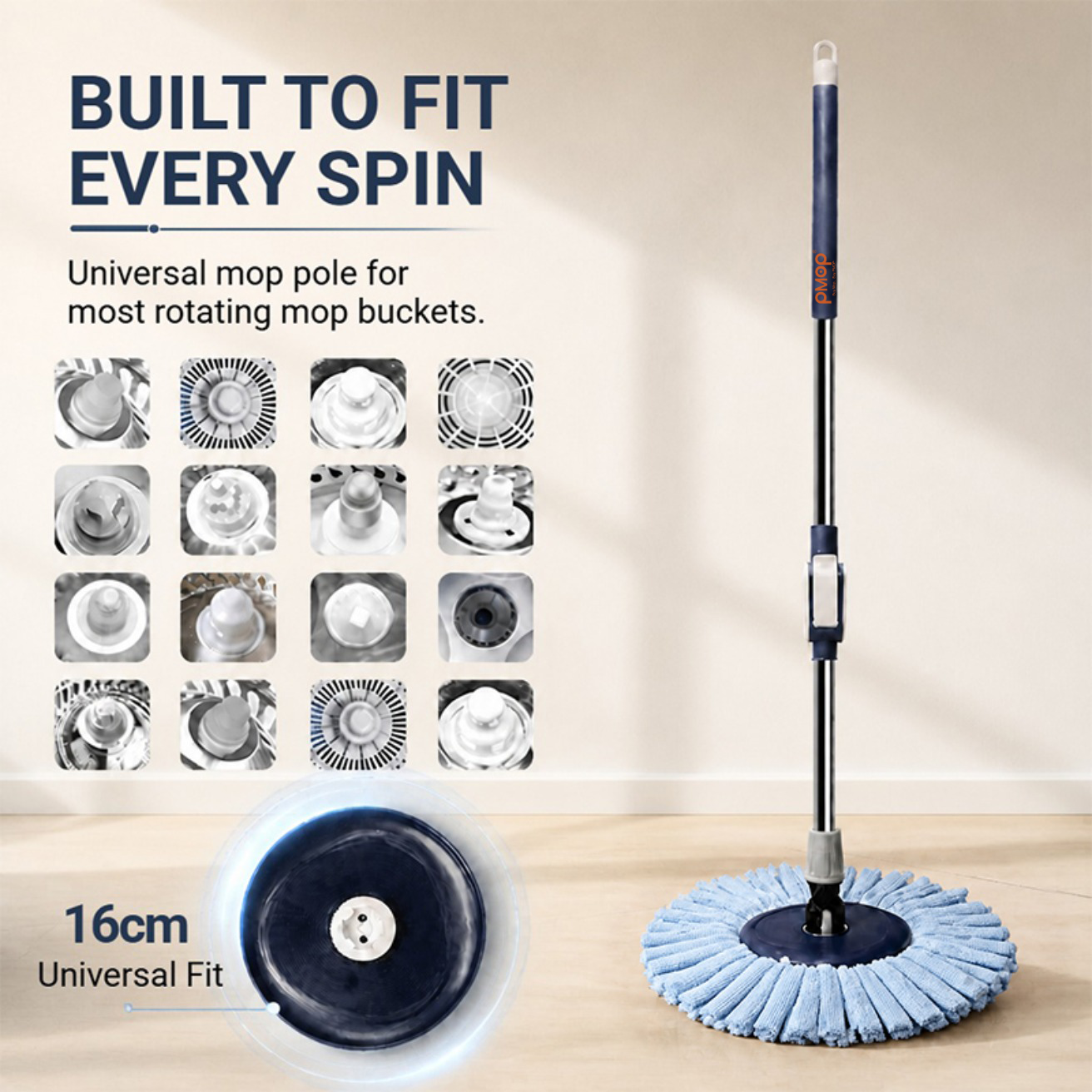 PMOP PREMIUM Spin Mop Handle Replacement for Floor Thick Stainless Steel Extendable Hydraulic Pole