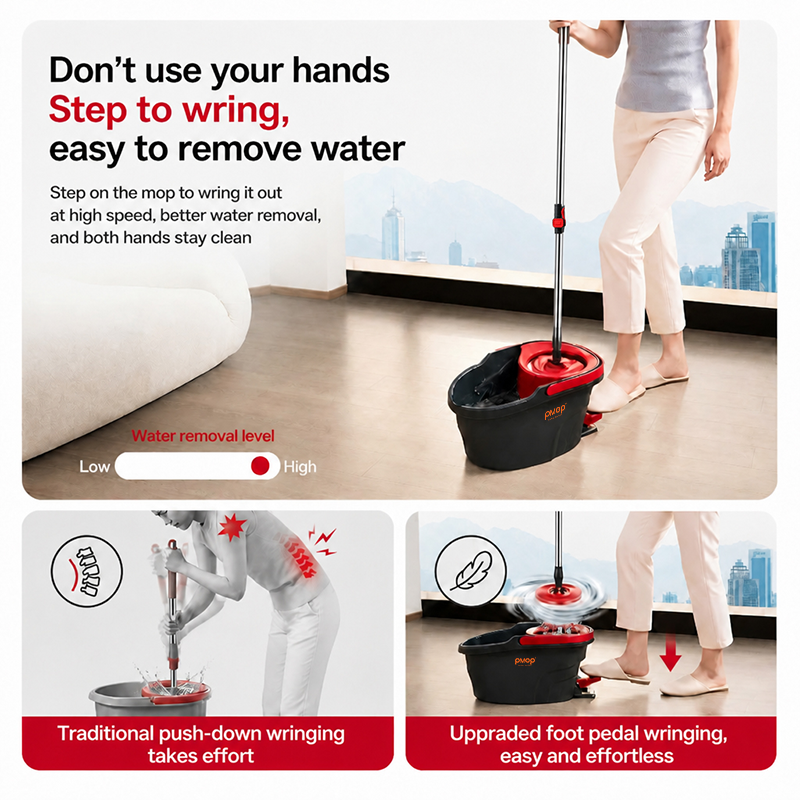 PMOP PREMIUM Foot Pedal Spin-Dry Tornado Mop with Triangle Mop Head for Floor Cleaning wet and dry
