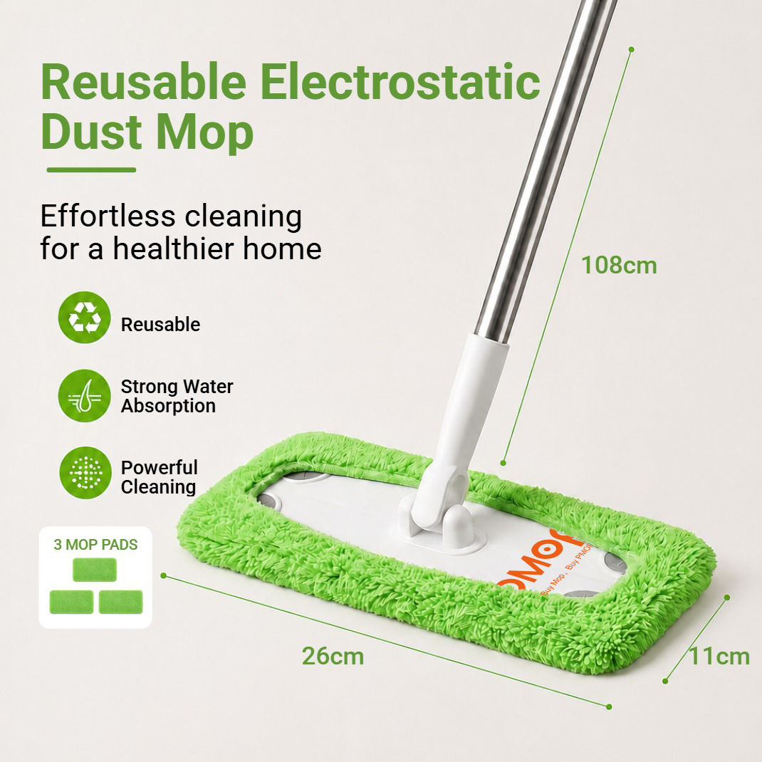 PMOP PREMIUM Electrostatic Dust Removal Mop for Floor Cleaning with Wet Dry Reusable Microfiber Pad