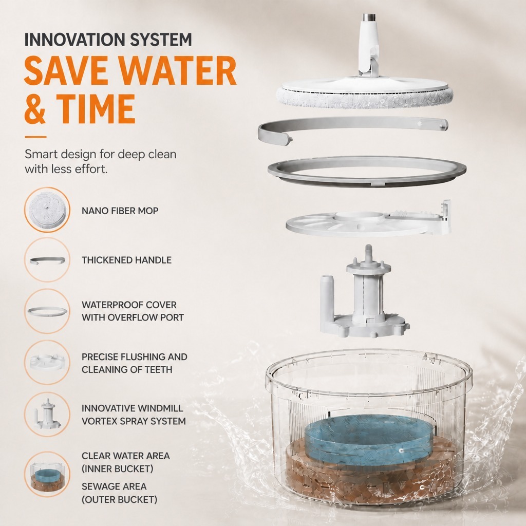PMOP PREMIUM Self Wash Spin Mop with 360 Spinner Clean and Dirty Water Separation Mop for Floor