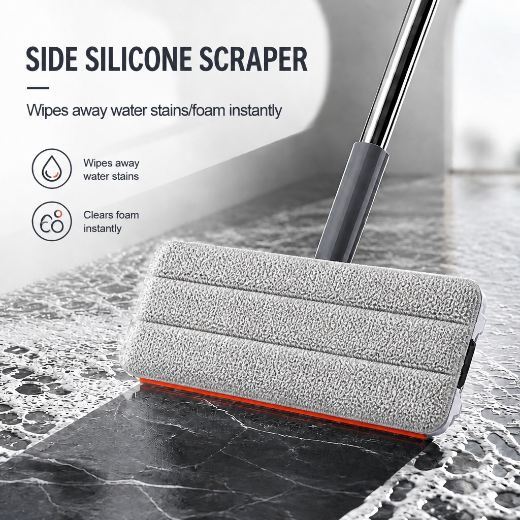 PMOP PREMIUM Self Wash Flat Mop With Bucket Brush and Scraper Dry Wet Separation Mop for Floor