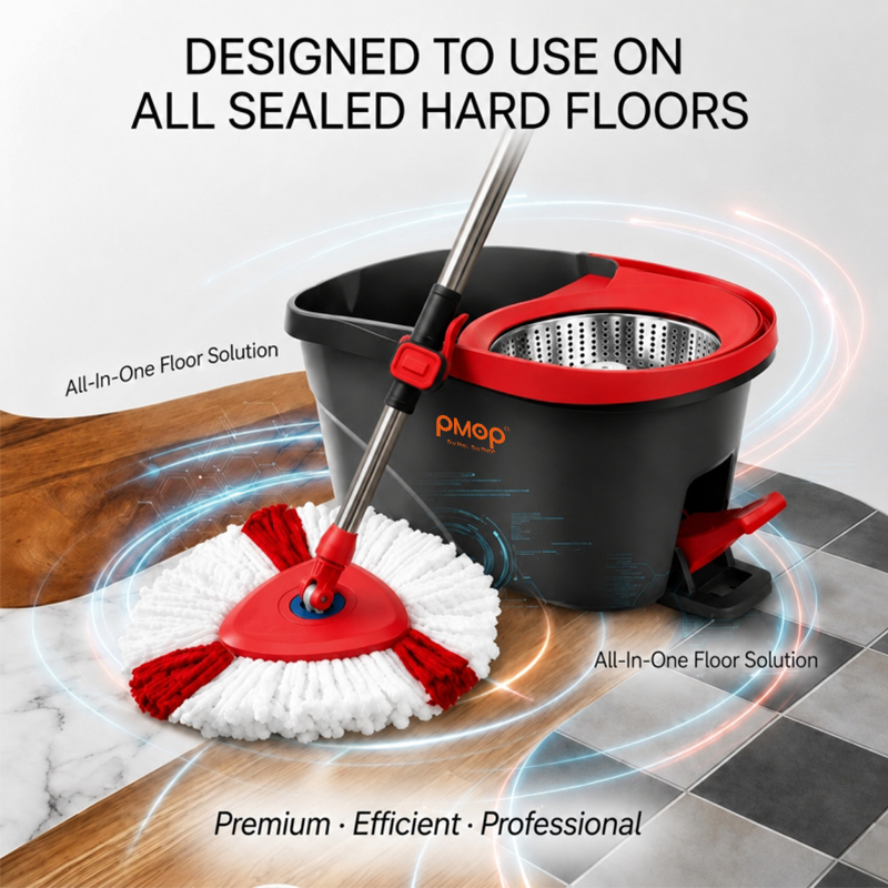 PMOP PREMIUM Foot Pedal Spin-Dry Tornado Mop with Triangle Mop Head for Floor Cleaning wet and dry