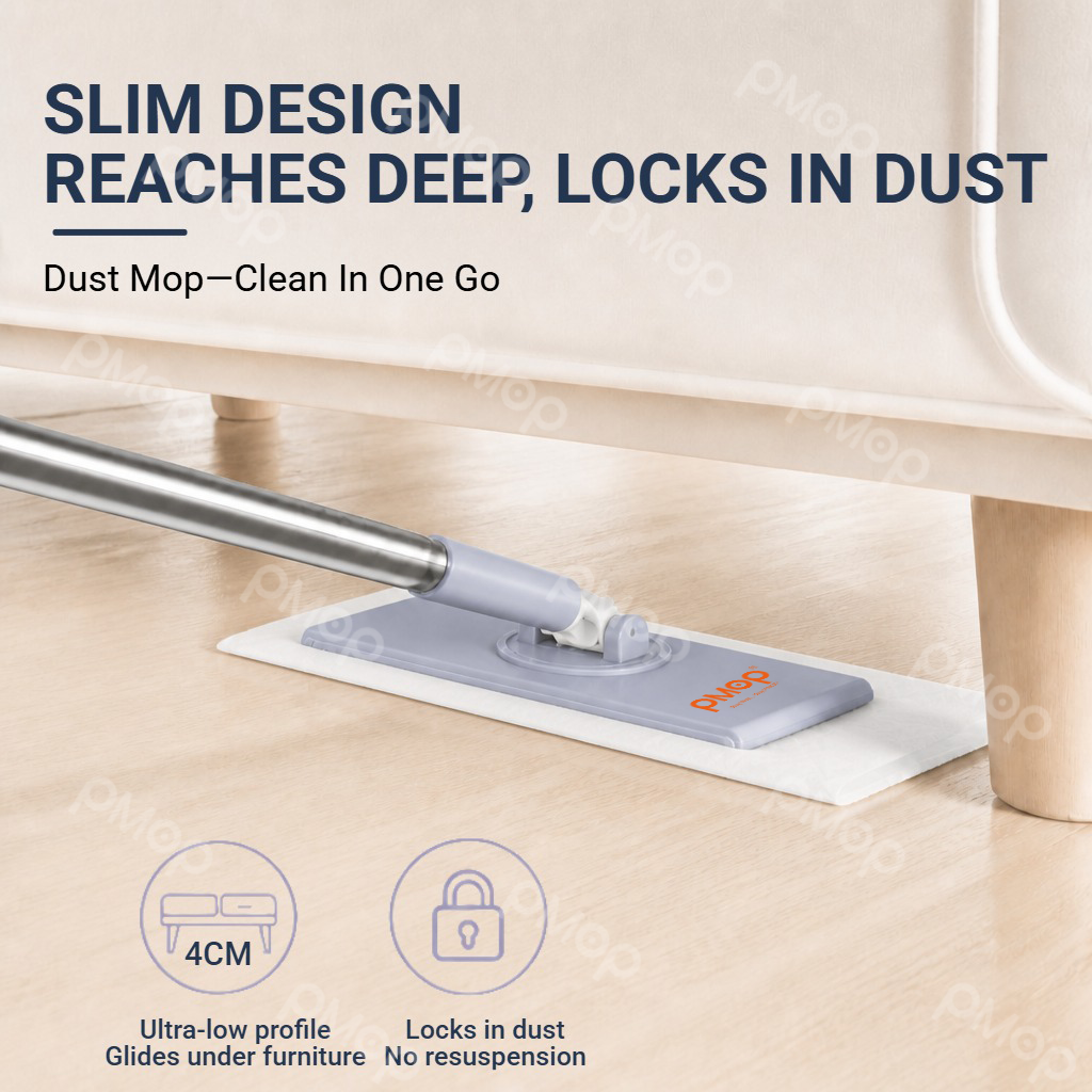 PMOP PREMIUM Disposable Auto Clip Electrostatic Dust Mop for Floor Cleaning with Wet Dry Paper Wipes