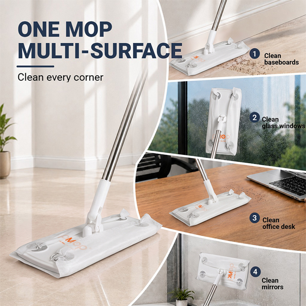 PMOP PREMIUM Disposable Electrostatic Dust Removal Lazy Flat Mop with Wet Dry Paper Wipes FloorClean