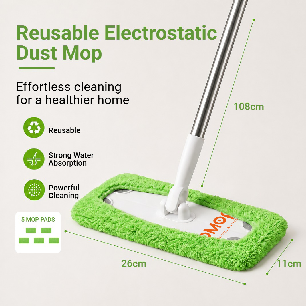 PMOP PREMIUM Electrostatic Dust Removal Mop for Floor Cleaning with Wet Dry Reusable Microfiber Pad