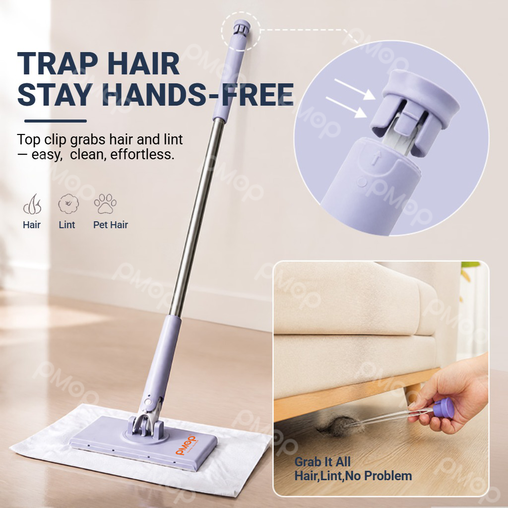 PMOP PREMIUM Disposable Auto Clip Electrostatic Dust Mop for Floor Cleaning with Wet Dry Paper Wipes