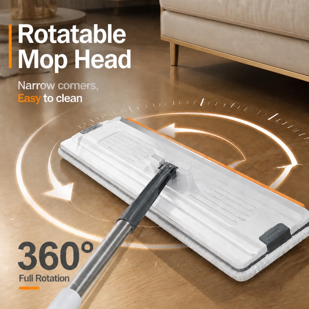 PMOP PREMIUM Self Wash Flat Mop With Bucket Brush and Scraper Dry Wet Separation Mop for Floor