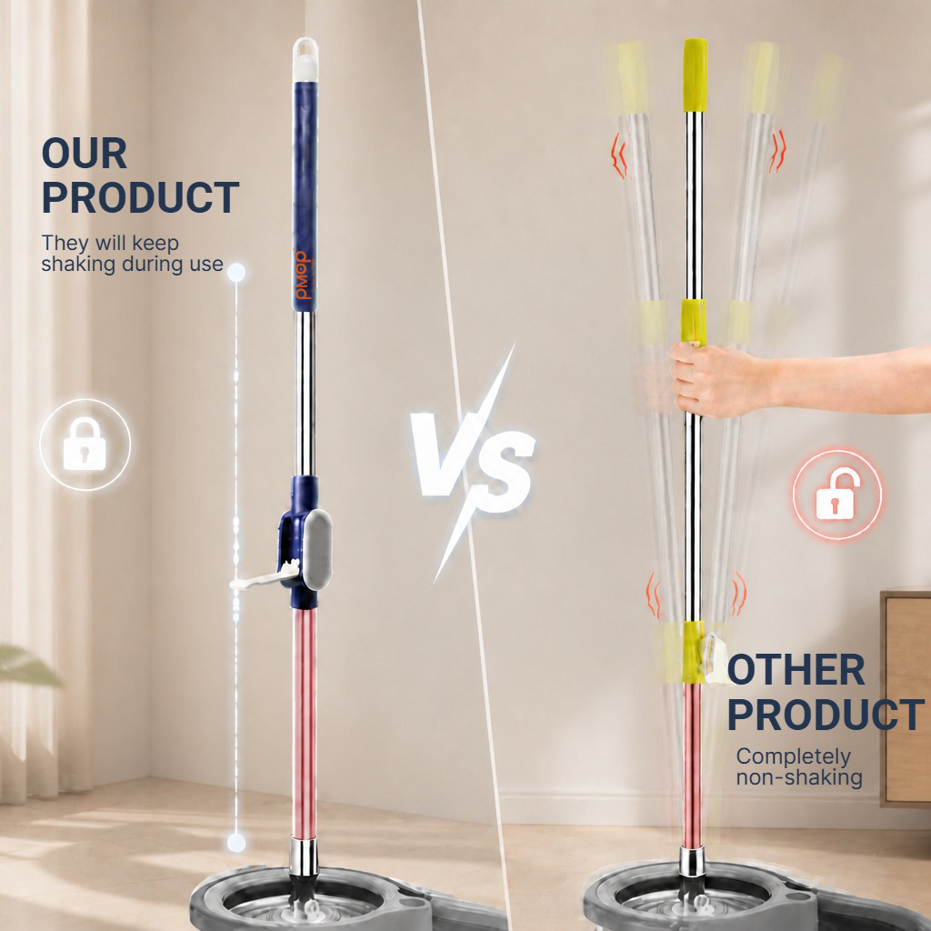 PMOP PREMIUM Spin Mop Handle Replacement for Floor Thick Stainless Steel Extendable Hydraulic Pole