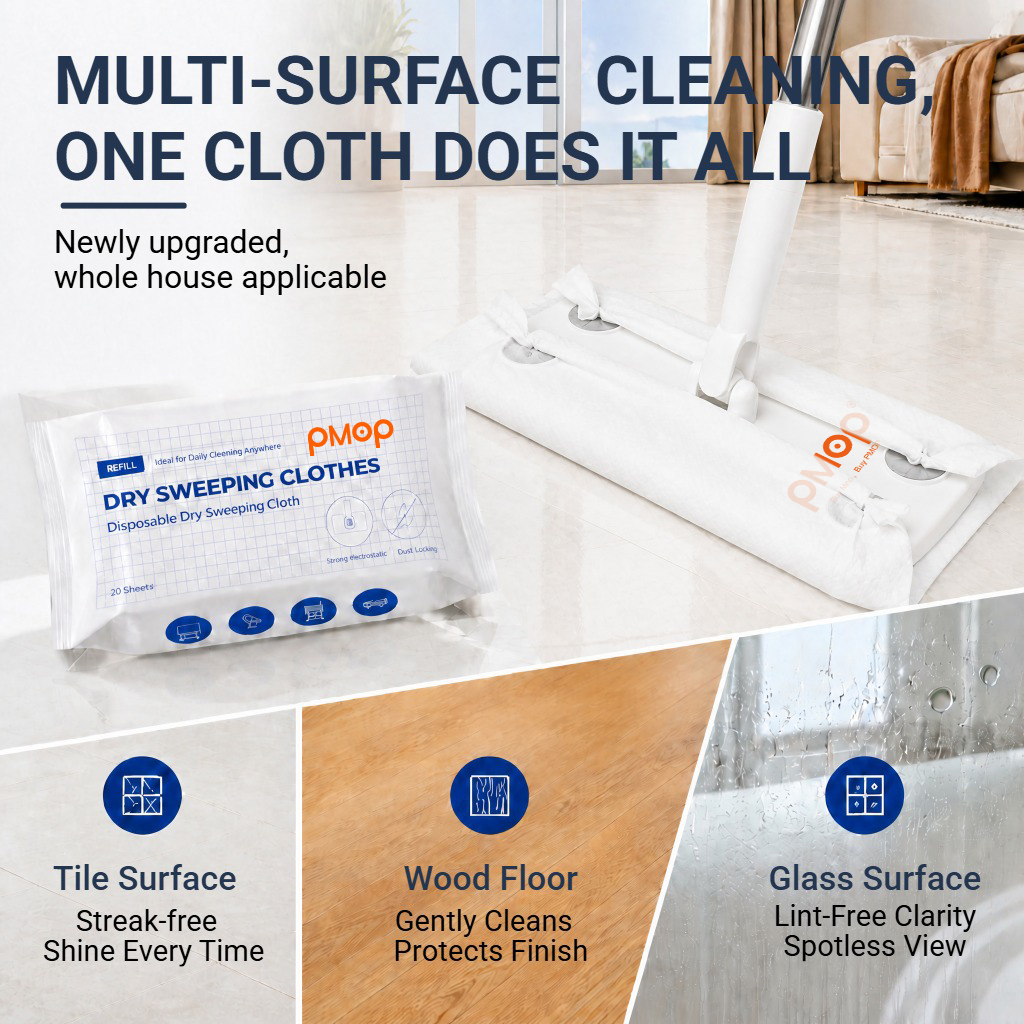 PMOP PREMIUM Disposable Electrostatic Dust Removal Lazy Flat Mop with Wet Dry Paper Wipes FloorClean