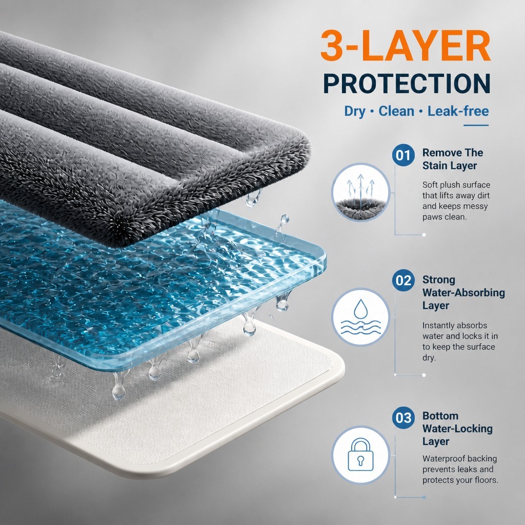 PMOP PREMIUM Self Wash Flat Mop With Bucket Brush and Scraper Dry Wet Separation Mop for Floor