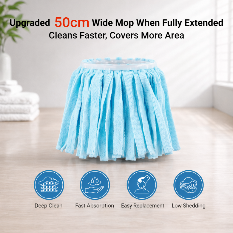 PMOP PREMIUM Mop with Spinner 4 Rolling Wheels and Foldable Handle Spin Mop for floor cleaning