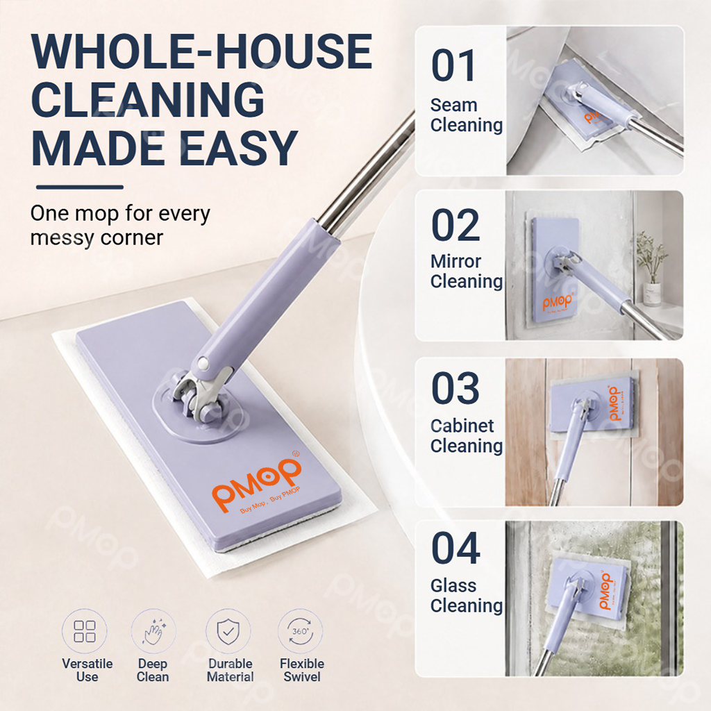 PMOP PREMIUM Disposable Auto Clip Electrostatic Dust Mop for Floor Cleaning with Wet Dry Paper Wipes