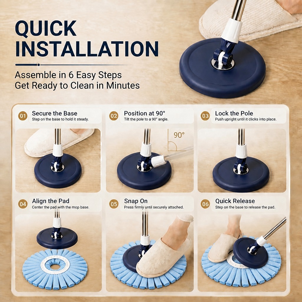 PMOP PREMIUM Spin Mop Handle Replacement for Floor Thick Stainless Steel Extendable Hydraulic Pole
