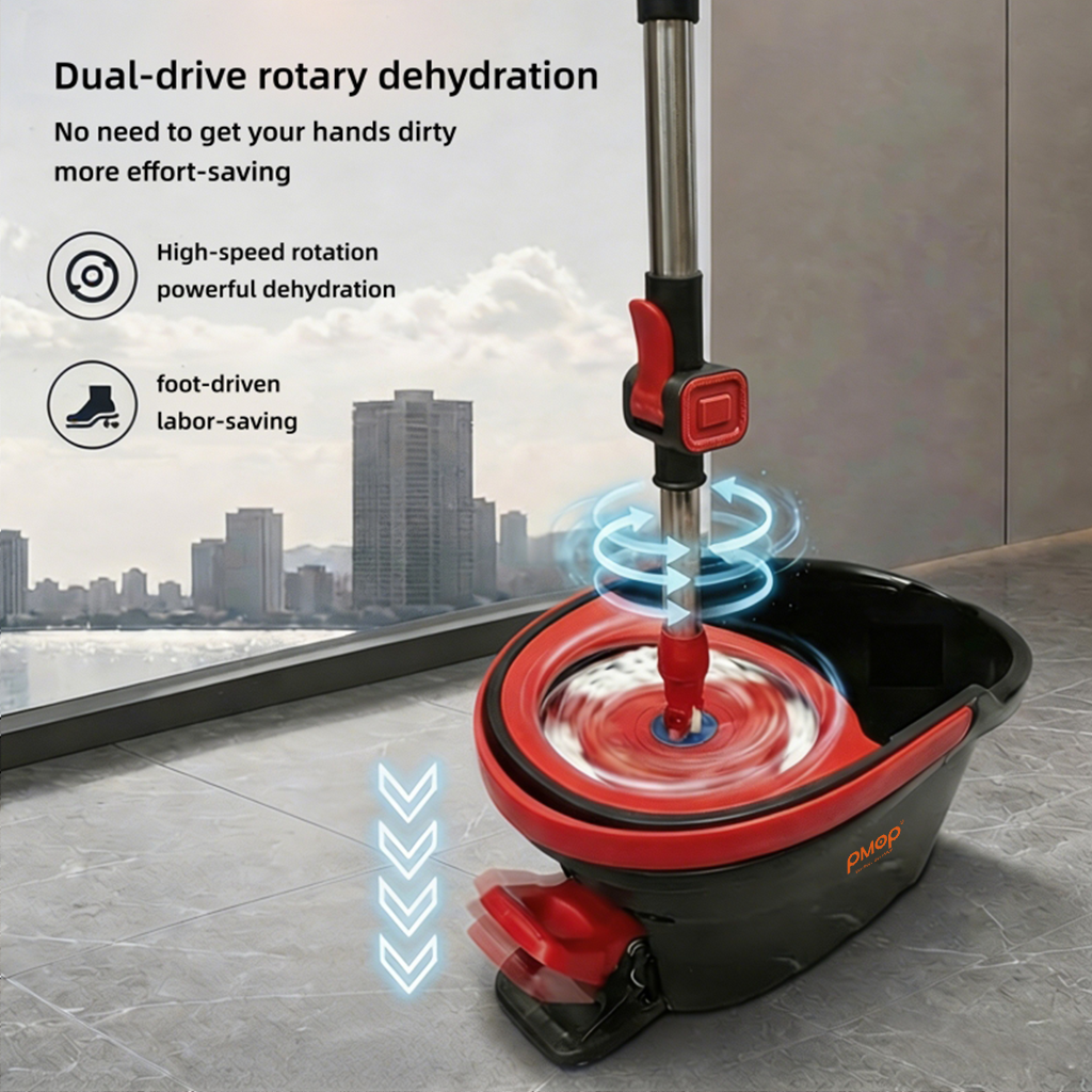 PMOP PREMIUM Foot Pedal Spin-Dry Tornado Mop with Triangle Mop Head for Floor Cleaning wet and dry