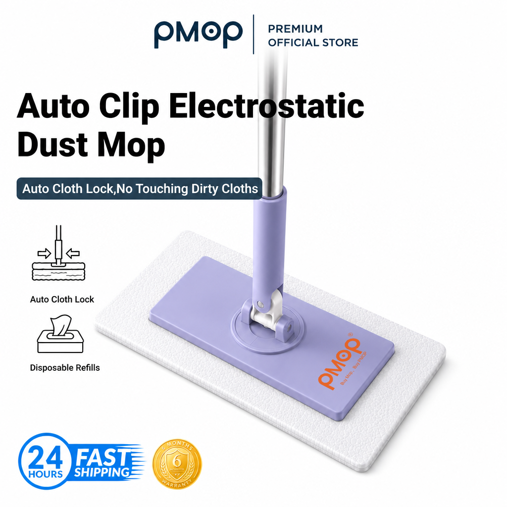 PMOP PREMIUM Disposable Auto Clip Electrostatic Dust Mop for Floor Cleaning with Wet Dry Paper Wipes