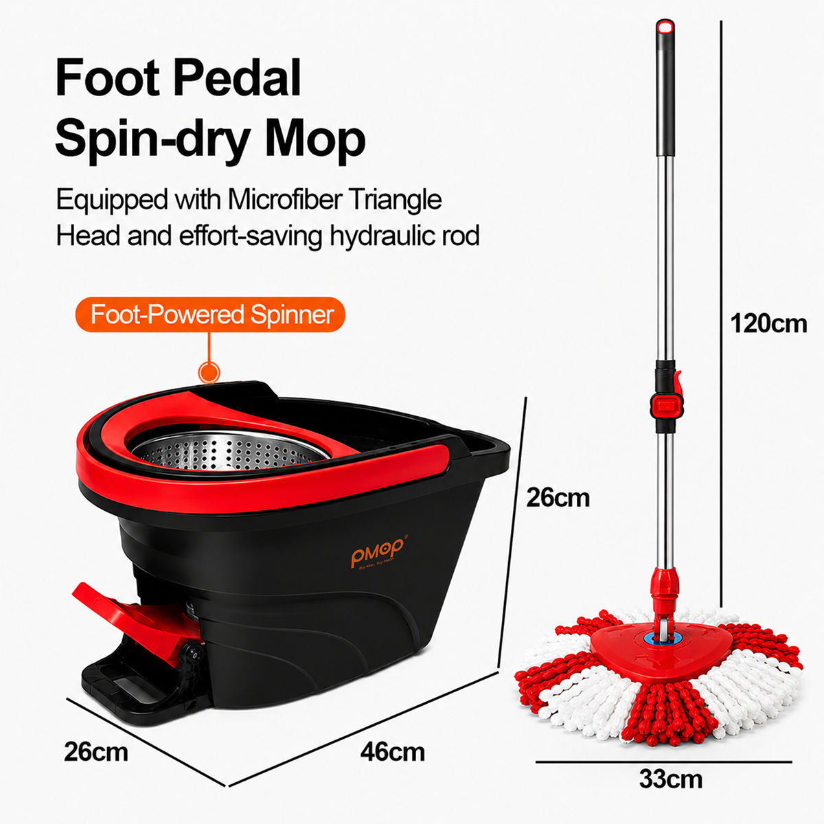 PMOP PREMIUM Foot Pedal Spin-Dry Tornado Mop with Triangle Mop Head for Floor Cleaning wet and dry