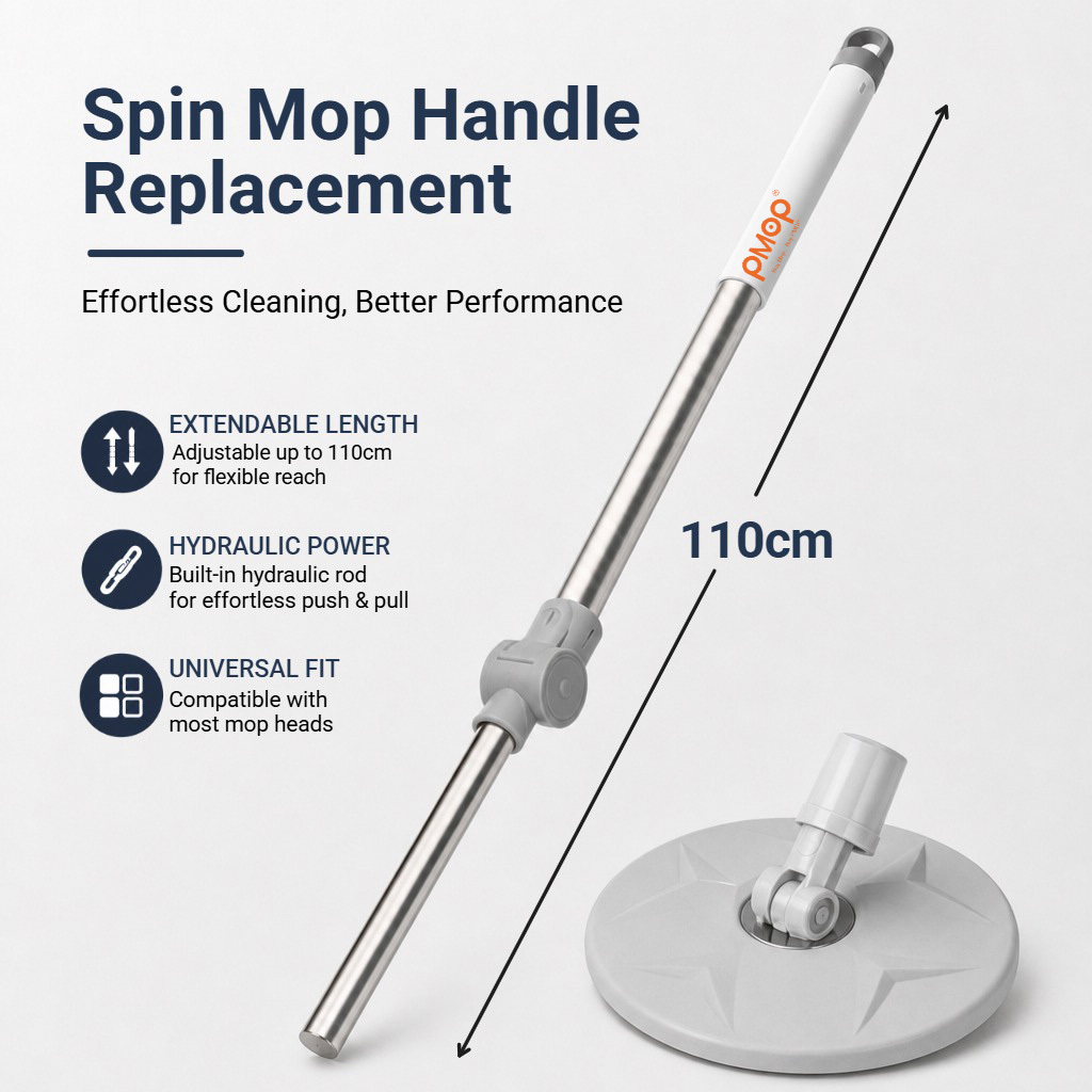 PMOP PREMIUM Spin Mop Handle Replacement for Floor Thick Stainless Steel Extendable Hydraulic Pole