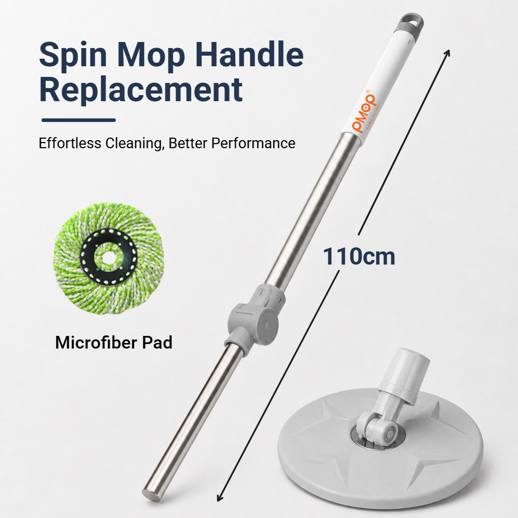PMOP PREMIUM Spin Mop Handle Replacement for Floor Thick Stainless Steel Extendable Hydraulic Pole