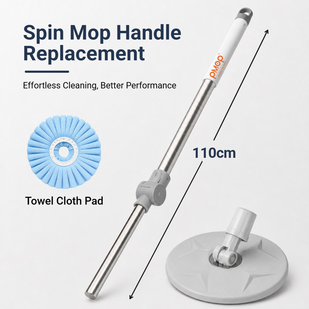 PMOP PREMIUM Spin Mop Handle Replacement for Floor Thick Stainless Steel Extendable Hydraulic Pole