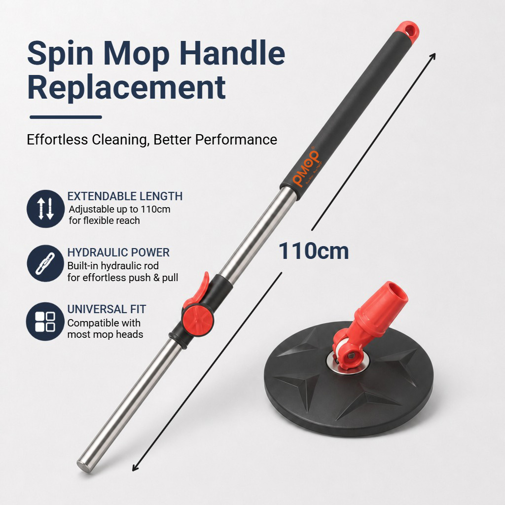 PMOP PREMIUM Spin Mop Handle Replacement for Floor Thick Stainless Steel Extendable Hydraulic Pole