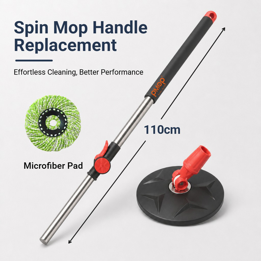 PMOP PREMIUM Spin Mop Handle Replacement for Floor Thick Stainless Steel Extendable Hydraulic Pole