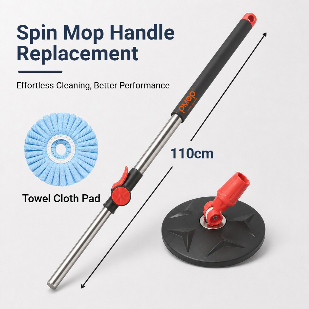 PMOP PREMIUM Spin Mop Handle Replacement for Floor Thick Stainless Steel Extendable Hydraulic Pole