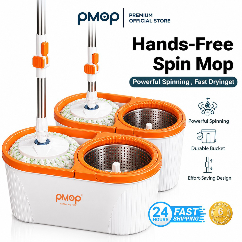 PMOP PREMIUM Spin Mop with Easy-Lift Basket Absorbent Cloth and Thick Pole Mop for Floor Cleaning