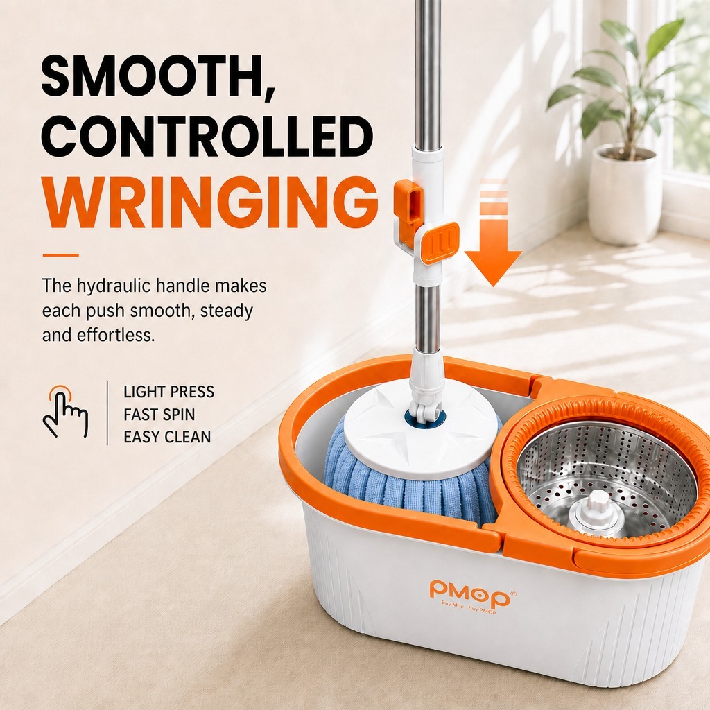 PMOP PREMIUM Spin Mop with Easy-Lift Basket Absorbent Cloth and Thick Pole Mop for Floor Cleaning