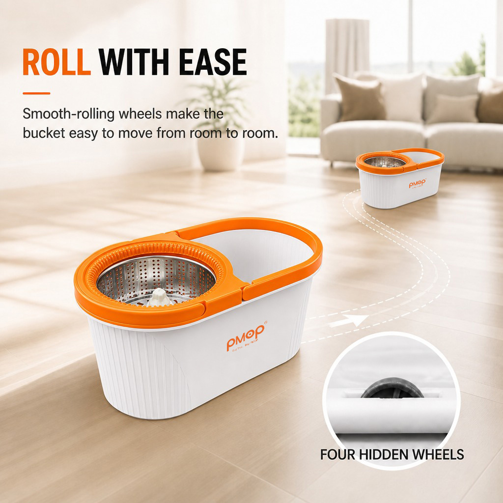 PMOP PREMIUM Spin Mop with Easy-Lift Basket Absorbent Cloth and Thick Pole Mop for Floor Cleaning