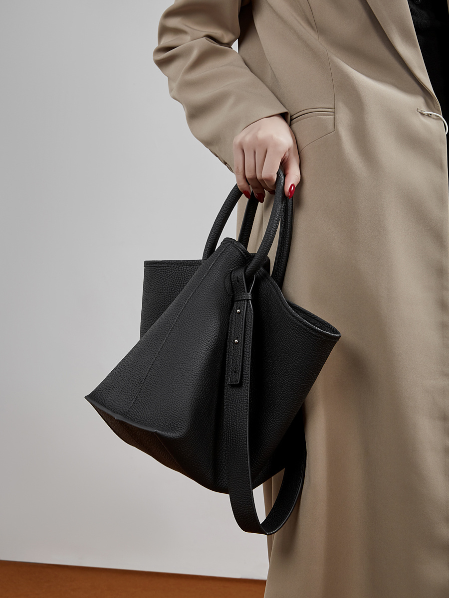 Bucket Bag with Basket Design, Premium Top-Layer Cowhide Material, 2026 New Style Large Capacity Casual Tote Bag, Crossbody Bag
