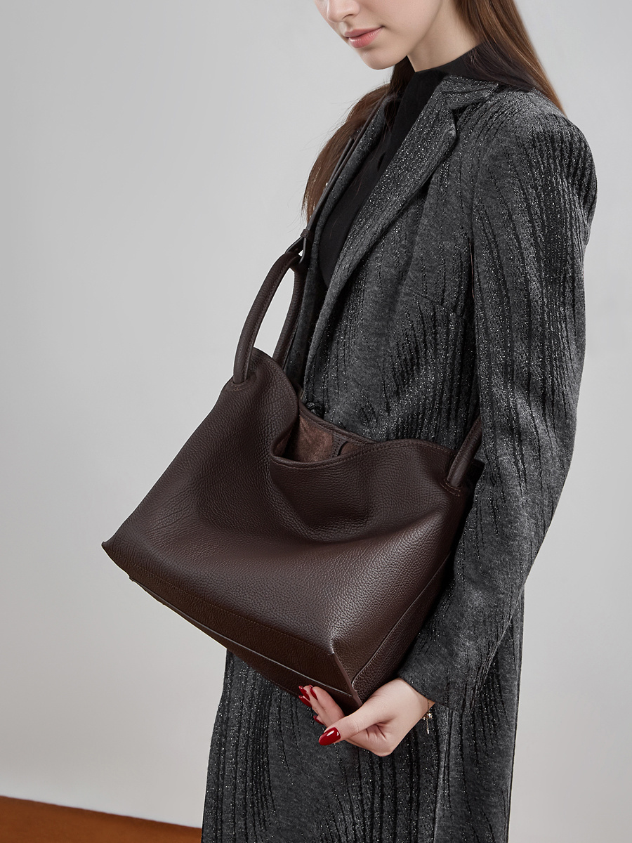 Bucket Bag with Basket Design, Premium Top-Layer Cowhide Material, 2026 New Style Large Capacity Casual Tote Bag, Crossbody Bag