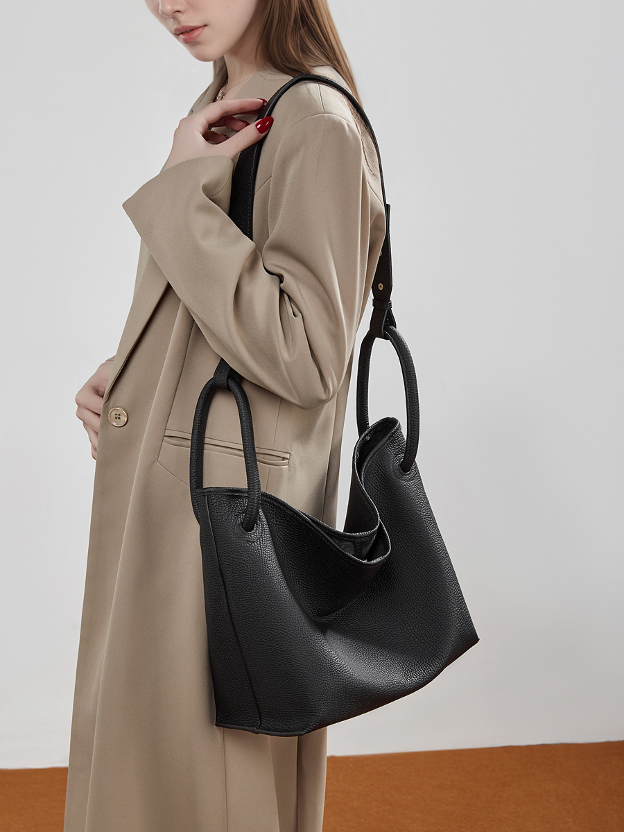 Bucket Bag with Basket Design, Premium Top-Layer Cowhide Material, 2026 New Style Large Capacity Casual Tote Bag, Crossbody Bag