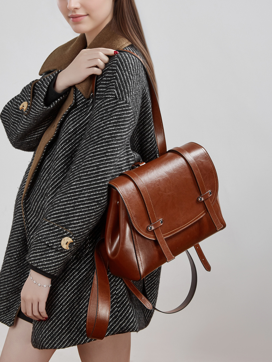 New leather women's bag versatile large capacity backpack women's single shoulder crossbody bag oil wax cowhide bag
