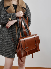 New leather women's bag versatile large capacity backpack women's single shoulder crossbody bag oil wax cowhide bag