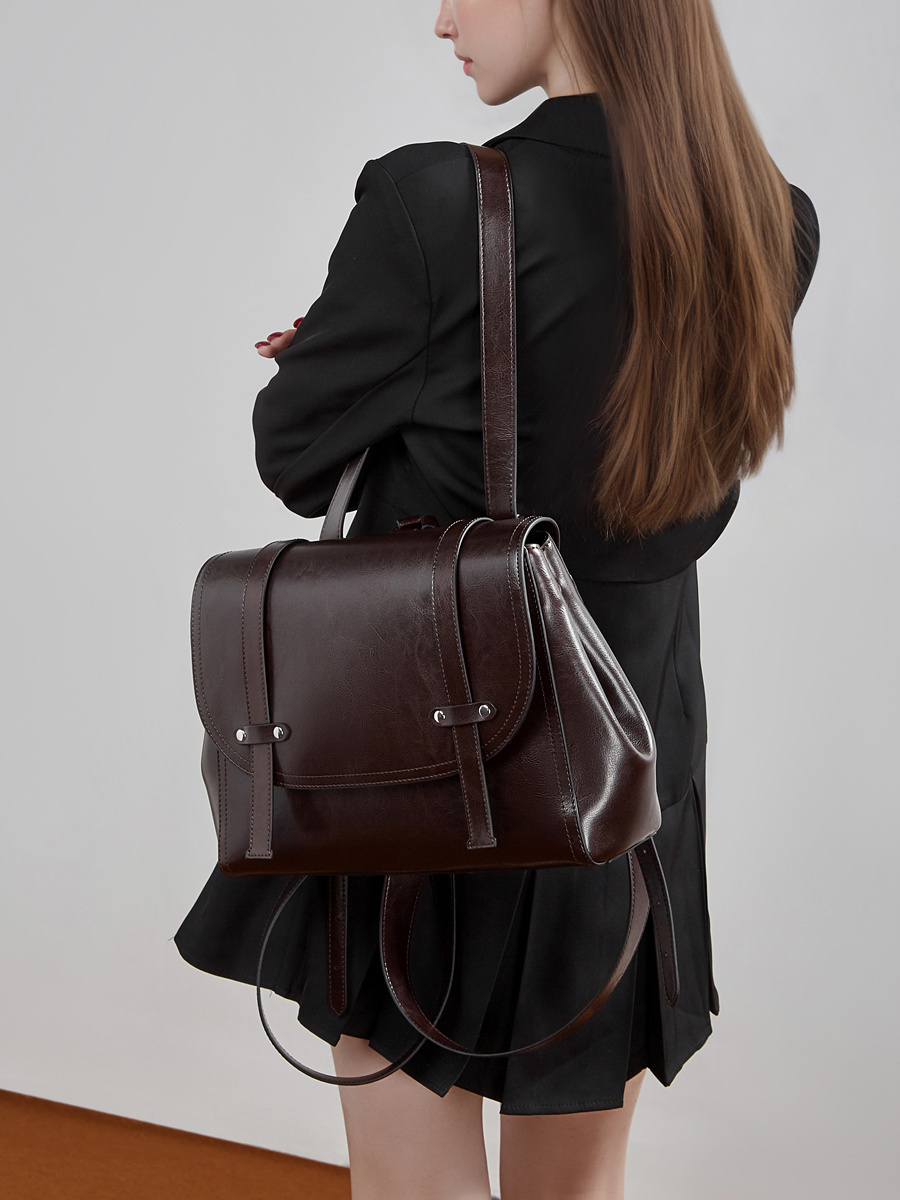 New leather women's bag versatile large capacity backpack women's single shoulder crossbody bag oil wax cowhide bag