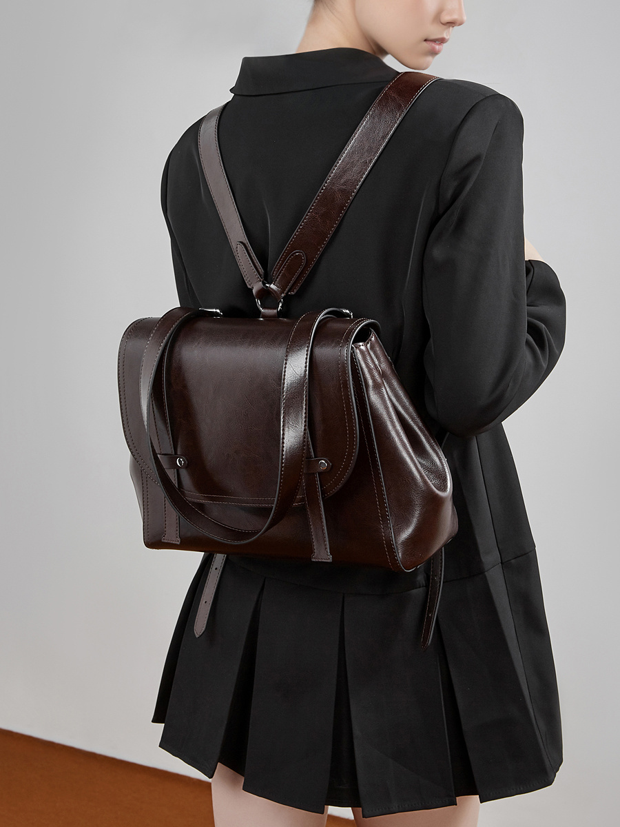 New leather women's bag versatile large capacity backpack women's single shoulder crossbody bag oil wax cowhide bag