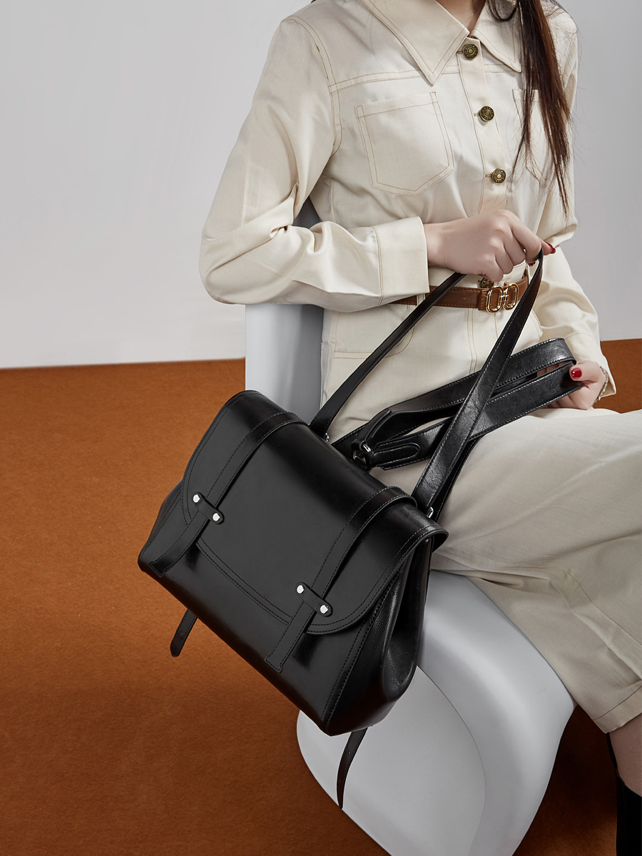 New leather women's bag versatile large capacity backpack women's single shoulder crossbody bag oil wax cowhide bag