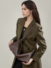 Women's Vegetable Tanned Cowhide Hobo Bag 2026, Full-Grain Leather Top Handle Shoulder Crossbody Purse with Buckle Detail Dumpling Handbag