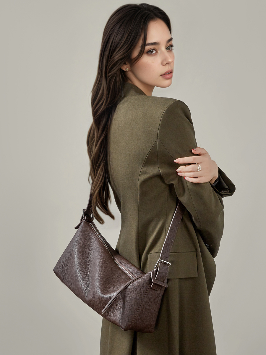 Women's Vegetable Tanned Cowhide Hobo Bag 2026, Full-Grain Leather Top Handle Shoulder Crossbody Purse with Buckle Detail Dumpling Handbag