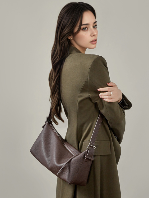Women's Vegetable Tanned Cowhide Hobo Bag 2026, Full-Grain Leather Top Handle Shoulder Crossbody Purse with Buckle Detail Dumpling Handbag