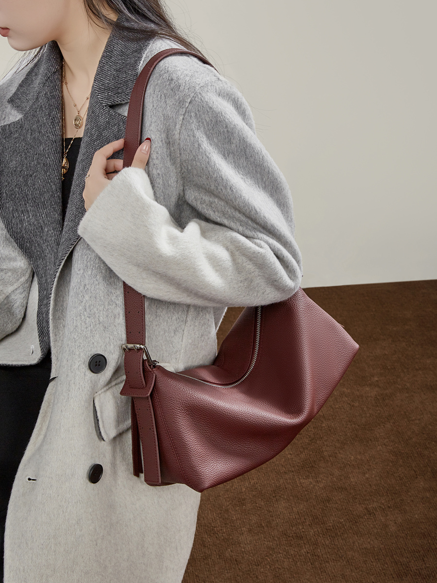 Women's Vegetable Tanned Cowhide Hobo Bag 2026, Full-Grain Leather Top Handle Shoulder Crossbody Purse with Buckle Detail Dumpling Handbag