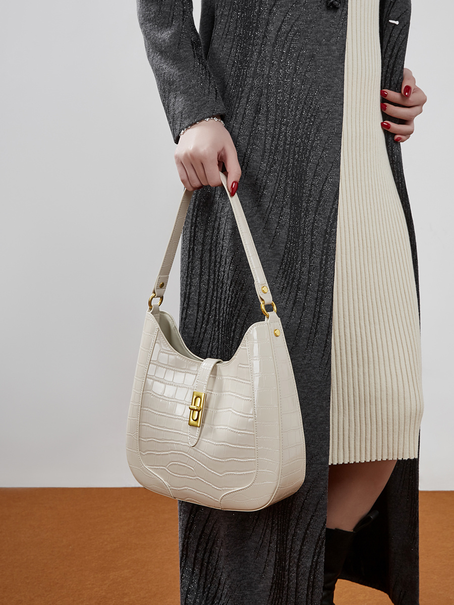 Wholesale Crocodile Print Leather Bag Manufacturer | Custom Color Block Single Shoulder Handbag | Louis Bags