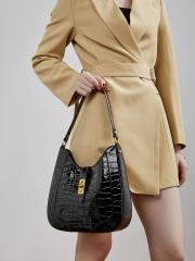 Wholesale Crocodile Print Leather Bag Manufacturer | Custom Color Block Single Shoulder Handbag | Louis Bags