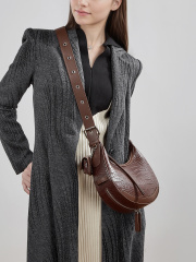 Wholesale Crocodile Pattern Crescent Bag Manufacturer | Custom Leather Single Shoulder Underarm Bag | Louis Bags