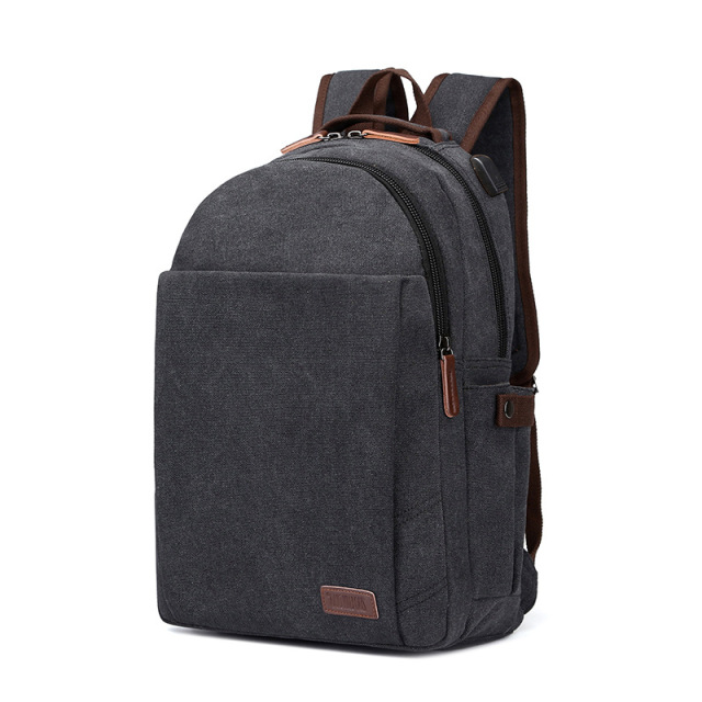 New canvas computer bag with USB charging backpack, fashionable Korean version, trendy high school student backpack