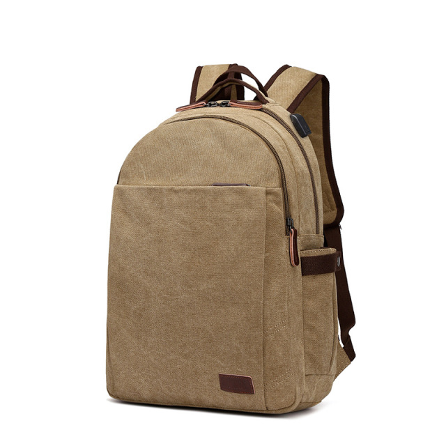 New canvas computer bag with USB charging backpack, fashionable Korean version, trendy high school student backpack