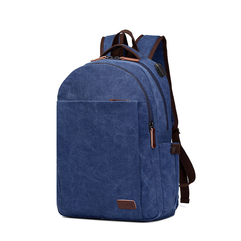 New canvas computer bag with USB charging backpack, fashionable Korean version, trendy high school student backpack