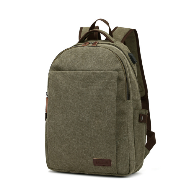 New canvas computer bag with USB charging backpack, fashionable Korean version, trendy high school student backpack
