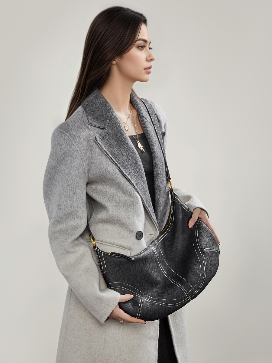 Wholesale Large Capacity Cowhide Underarm Bag Manufacturer | Custom Genuine Leather Dumpling Bag Handbag | Louis Bags