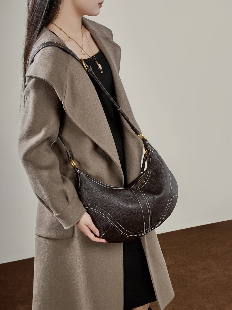 Wholesale Large Capacity Cowhide Underarm Bag Manufacturer | Custom Genuine Leather Dumpling Bag Handbag | Louis Bags
